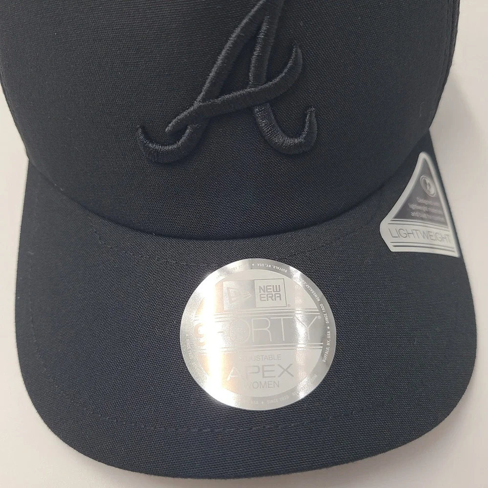 Women Atlanta Braves Hat Snapback Trucker Mesh New Era 9Forty Black MLB Apex
